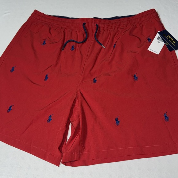 Polo Ralph Lauren Swim Trunks Men's XLT Big & Tall Red All Over Pony Graphic NWT - Picture 1 of 11